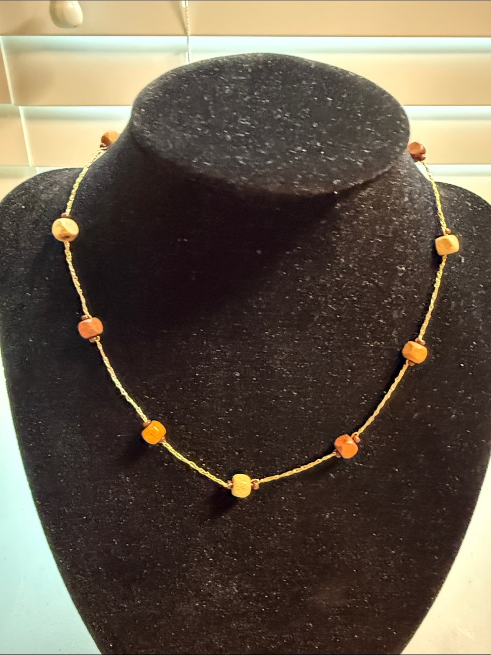 Delicate Gold Chain Necklace with Amber Bead Accents